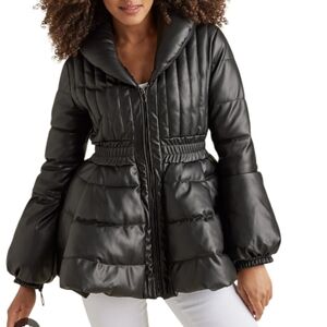 Venus Women's Black Faux Leather Peplum Quilted Jacket Size 12 NWOT